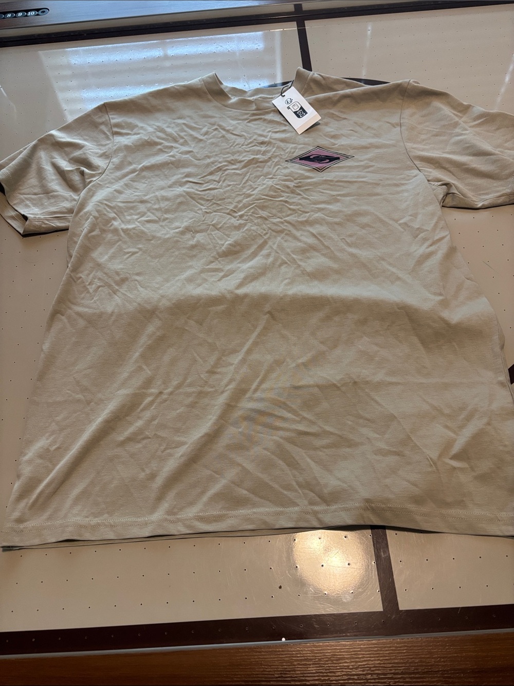 Quiksilver Men's Short-Sleeve Crew Tee in Light Tan with Small Chest Logo